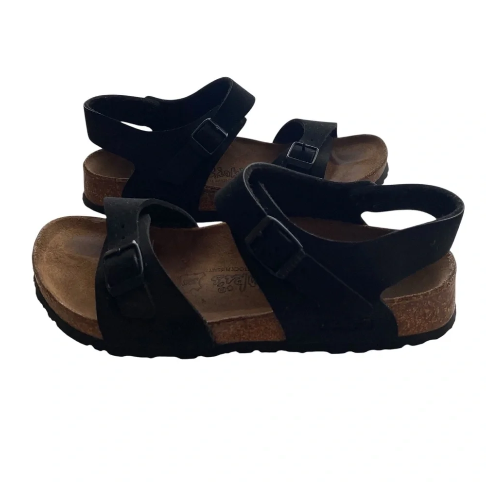 Birkis Birkenstock Black Sandals with Adjustable Straps and Cork Footbed W6 - Picture 5 of 13